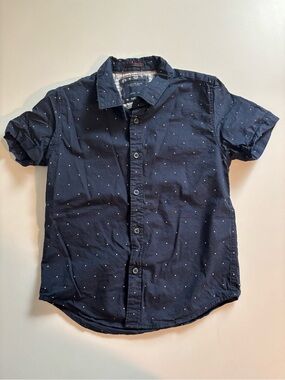 Cactus Boys Classic Short Sleeve Collared Button Down Shirt Navy Blue Dot 5/6